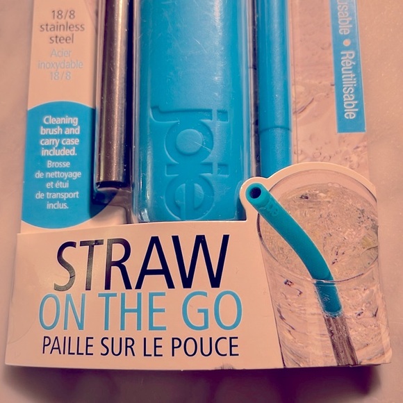 Joie Straw On The Go set NWT,reusable, stainless steel straw+cleaning brush+case - Picture 5 of 7